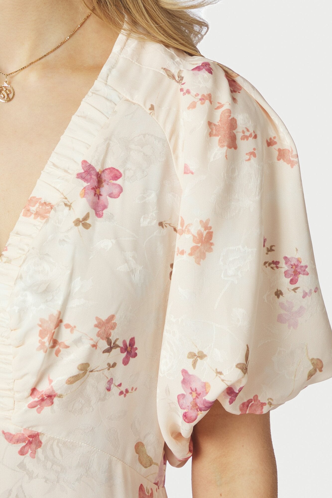 Illana Sateen Print kjole - creme